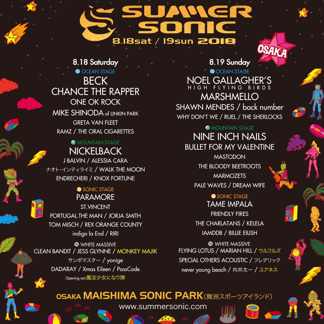 Summer Sonic 18 サマソニ18 Sonicmania ソニマニ 出演アーティスト 音楽フェス