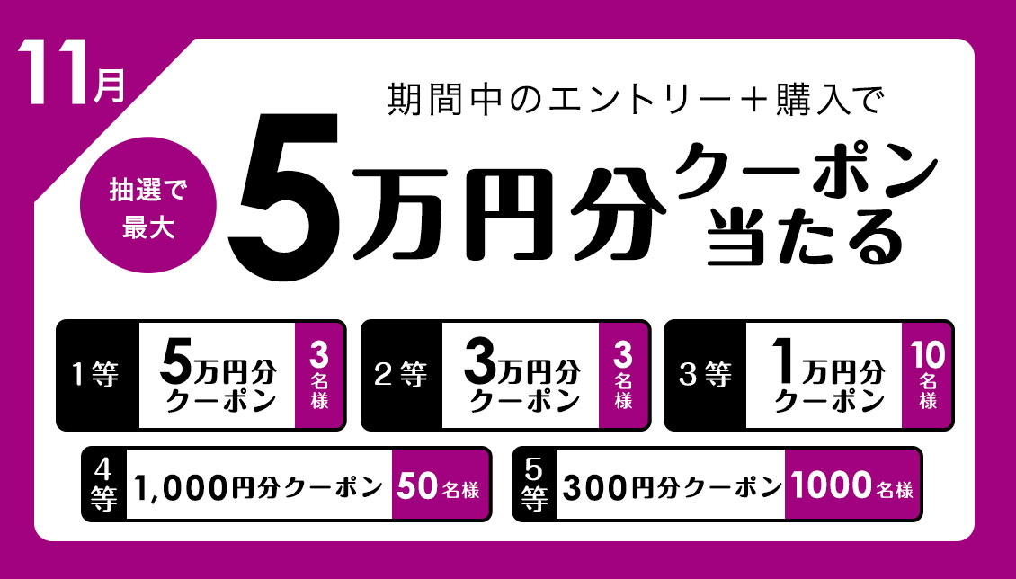 11/30(水)まで！期間中のエントリー＋購入で抽選で最大5万円分クーポン 