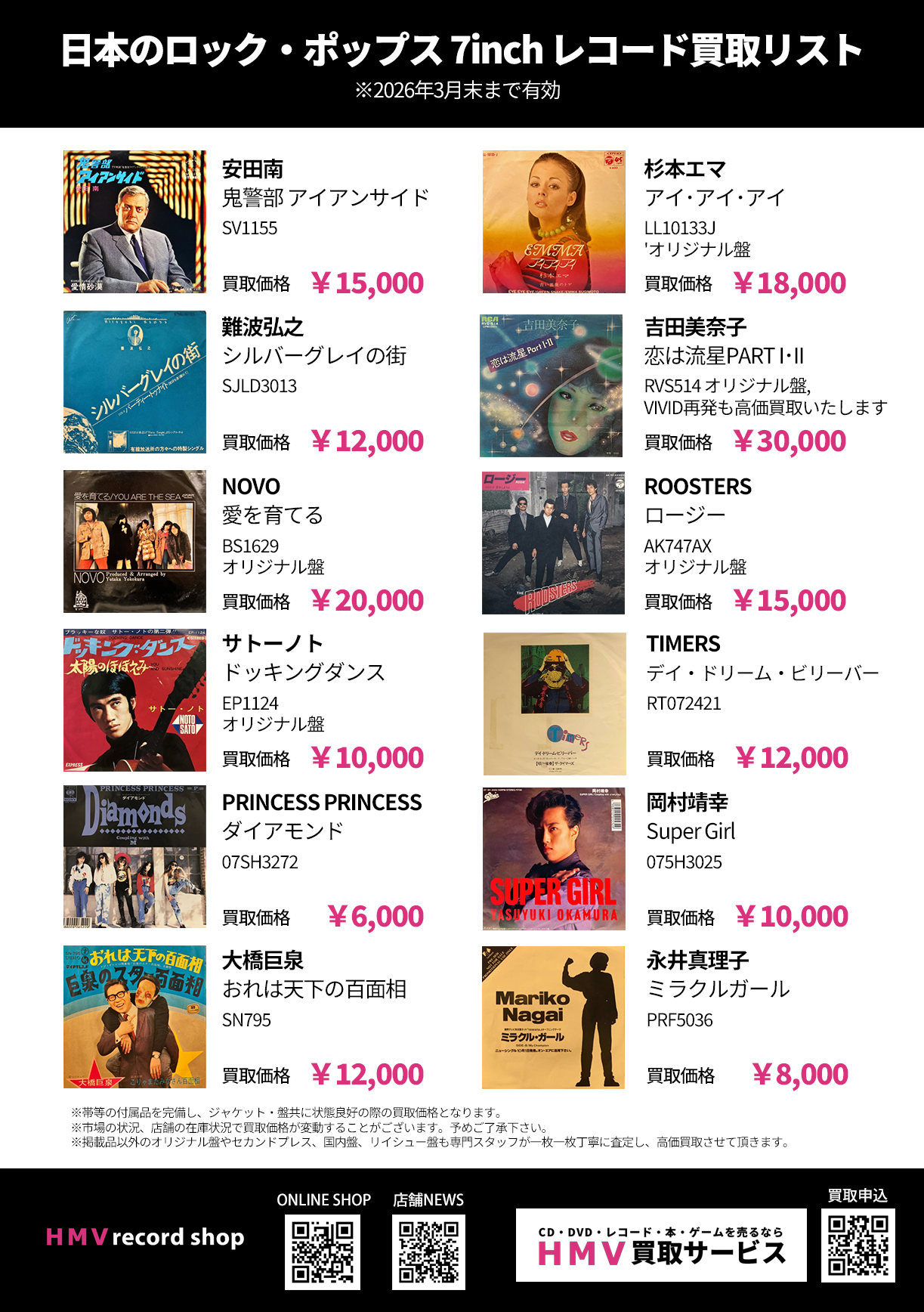 日本のロック・ポップス 7inch高価買取リスト|中古
