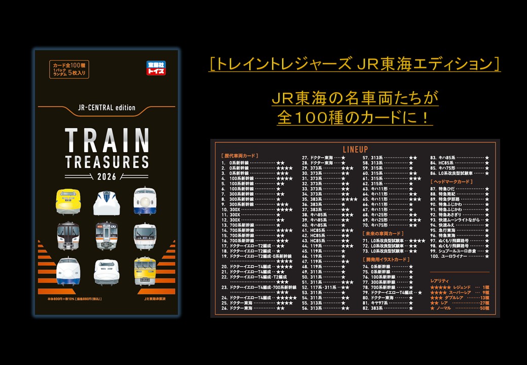 TRAIN TREASURES 2026 10パック　JR カード JR東海の名車両たちが100種のトレーディングカードに！『TRAIN