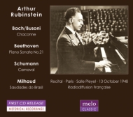 Artur Rubinstein Plays J.S.Bach-Busoni, Beethoven, Schumann, Milhaud (1948 Paris)