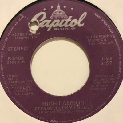 HIGH FASHION FEELIN' LUCKY レコード High Fashion – Feelin' Lucky Lately – Vinyl (12
