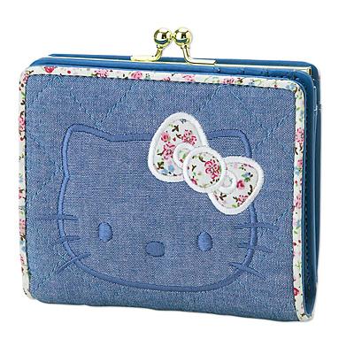 キティ　vivitix　バッグ　財布　がま口　デニム　ローズ　刺繍　レトロ キティ vivitix バッグ 財布 がま口 デニム ローズ 刺繍 レトロ