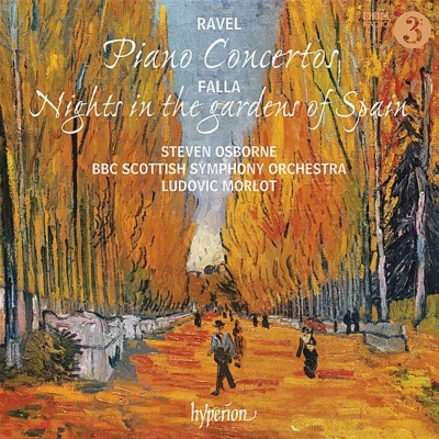 ラヴェル：ピアノ協奏曲、左手のためのピアノ協奏曲、ファリャ：スペインの庭の夜　スティーヴン・オズボーン、リュドヴィク・モルロー＆BBCスコティッシュ交響楽団
