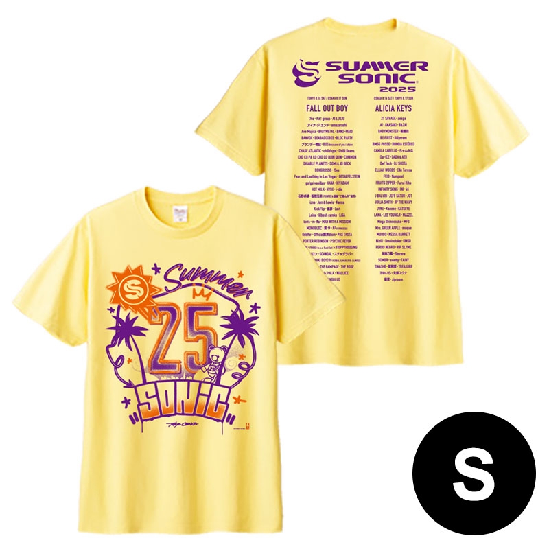 ブラシグラフィティベアーTシャツ［ライトイエロー］S : SUMMER