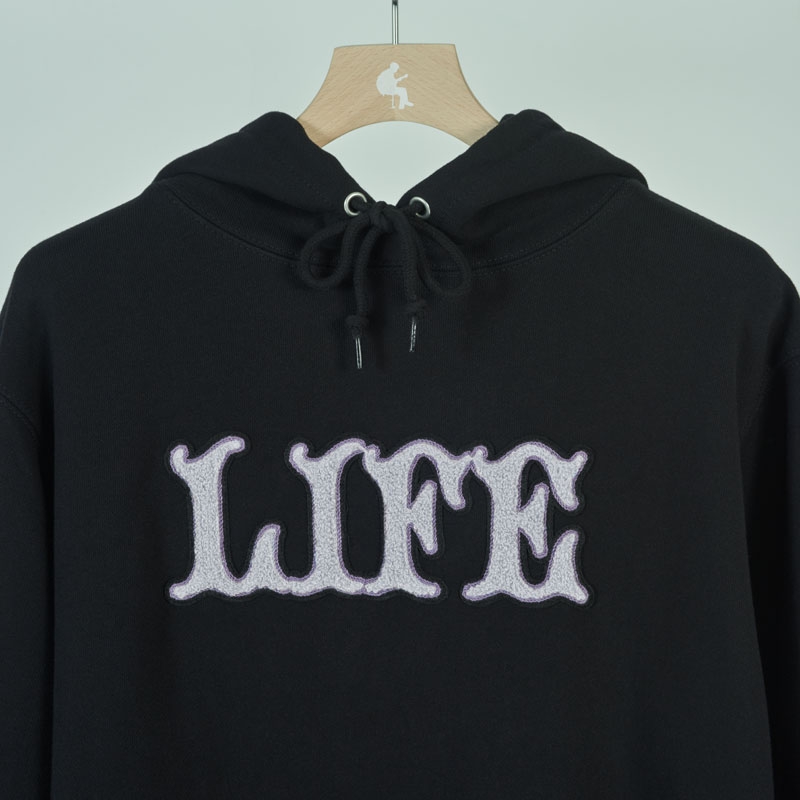 小沢健二 LIFEフッディーブラックドアノックをジャカジャカ弾いたギターSサイズ LIFEフッディー ブラック×パープル×ホワイト（タグ：ドアノック