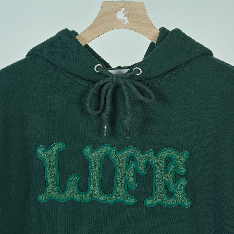 LIFEフッディー グリーン×グリーン（タグ：ドアノックをジャカジャカ